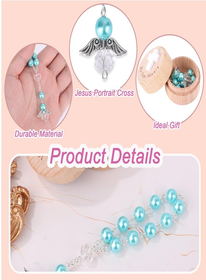 Fukaisu My First Rosary Baptism Gifts, Baptism Memorial Box & Rosary Bracelet with Angel Wings Catholic First Communion Christening Beads Gifting Set for Baby Shower (Light Blue) - Image 4